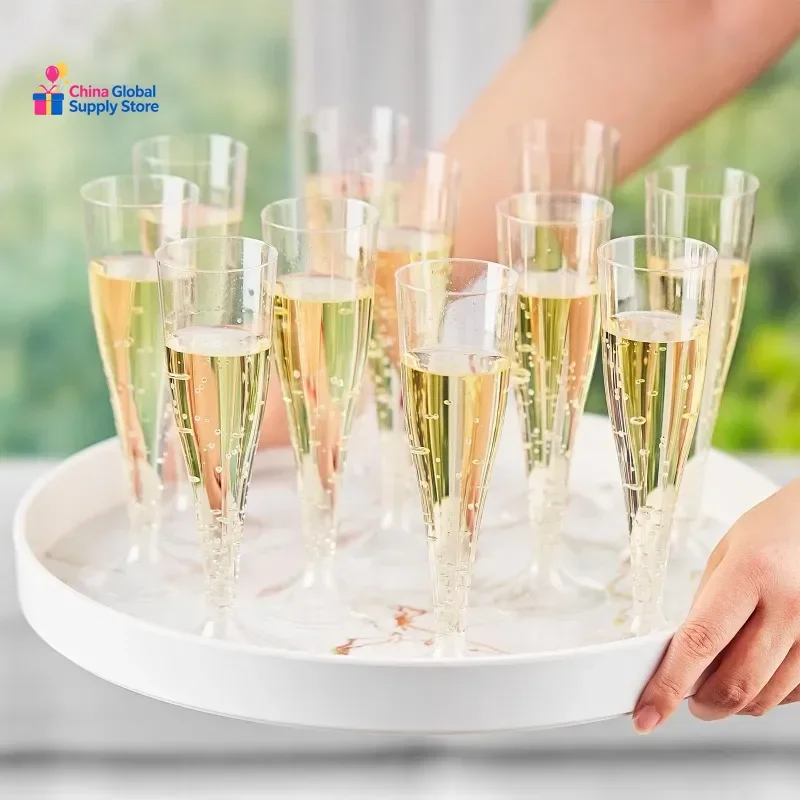 100pcs 5oz Disposable Cups Sparkling Champagne Bar Cups Plastic Champagne Flutes Clear Toasting Glasses for Weddings Party