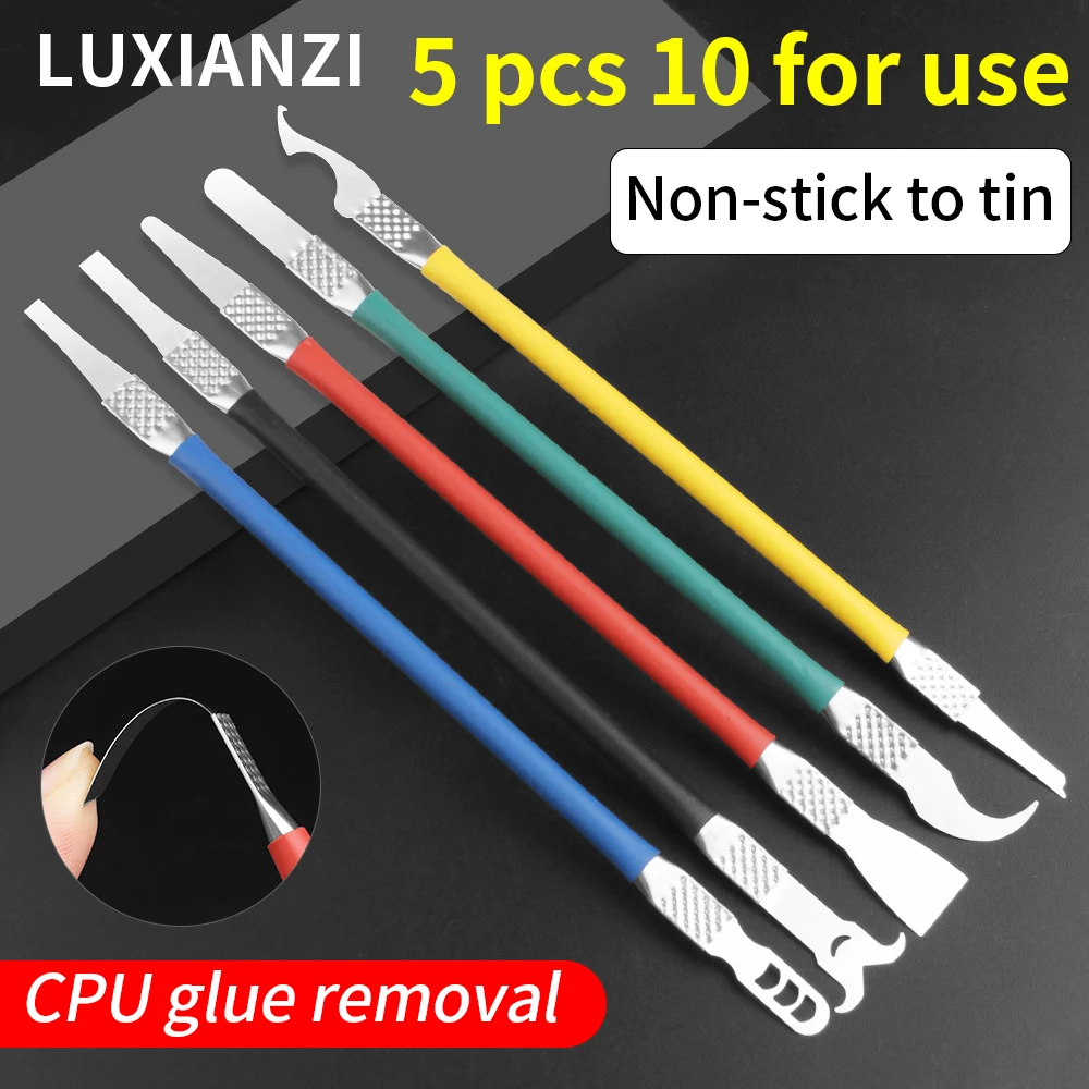 LUXIANZI 5 in 1 IC Chip Repair Thin Tools Set Glue Burin To Remove For Phone Computer  CPU NAND Repair Metal Blade Remover