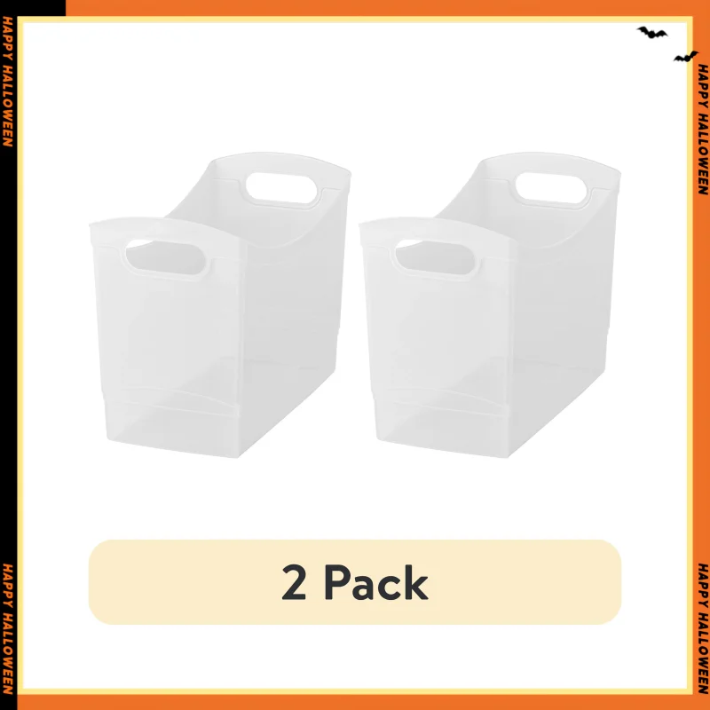 (2 Pack) Plastic Multipurpose Storage Bins 12 Quart Narrow Rectangular with Handles, Clear, Durable
