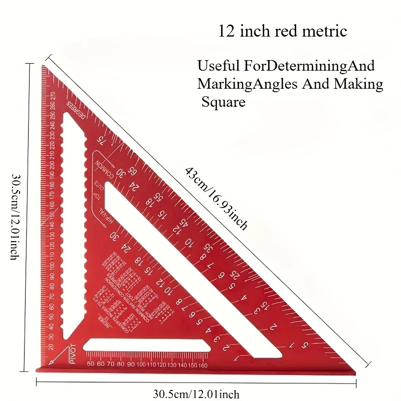 12インチアルミ製三角定規・金属製角度定規、メートル法測定、木工ツール、耐久性と精密設計