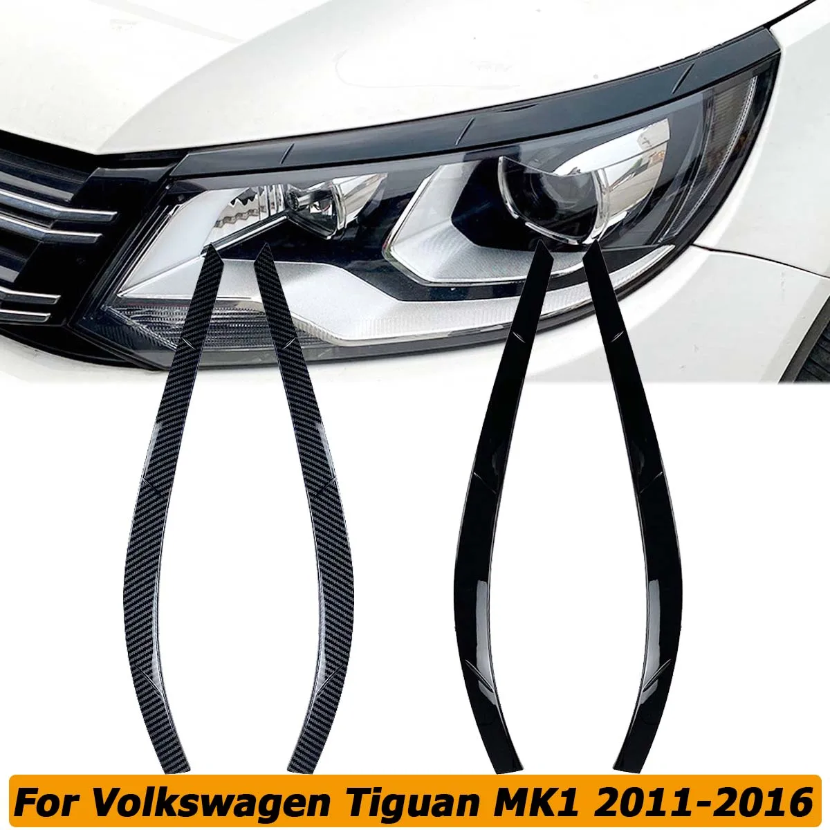 2PCS Car Headlight Eyelids Cover Side Headlamp Eyebrows Trim Sticker For Volkswagen VW Tiguan MK1 2011-2016 Car Accessories