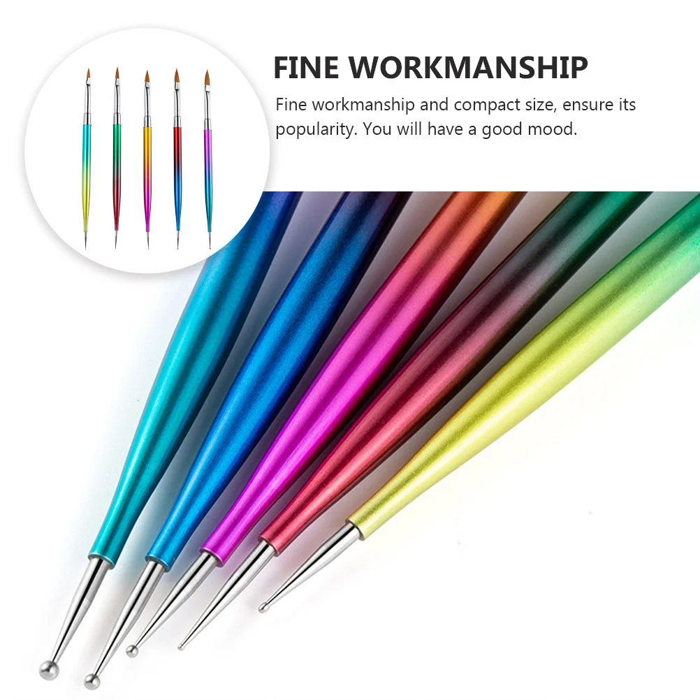 5 stuks Nail Art Pen Set Double-Ended Point Drill Pen Lichtgewicht Lange Steel Uv Gel Nail Art Tools manicure Tekening Kit