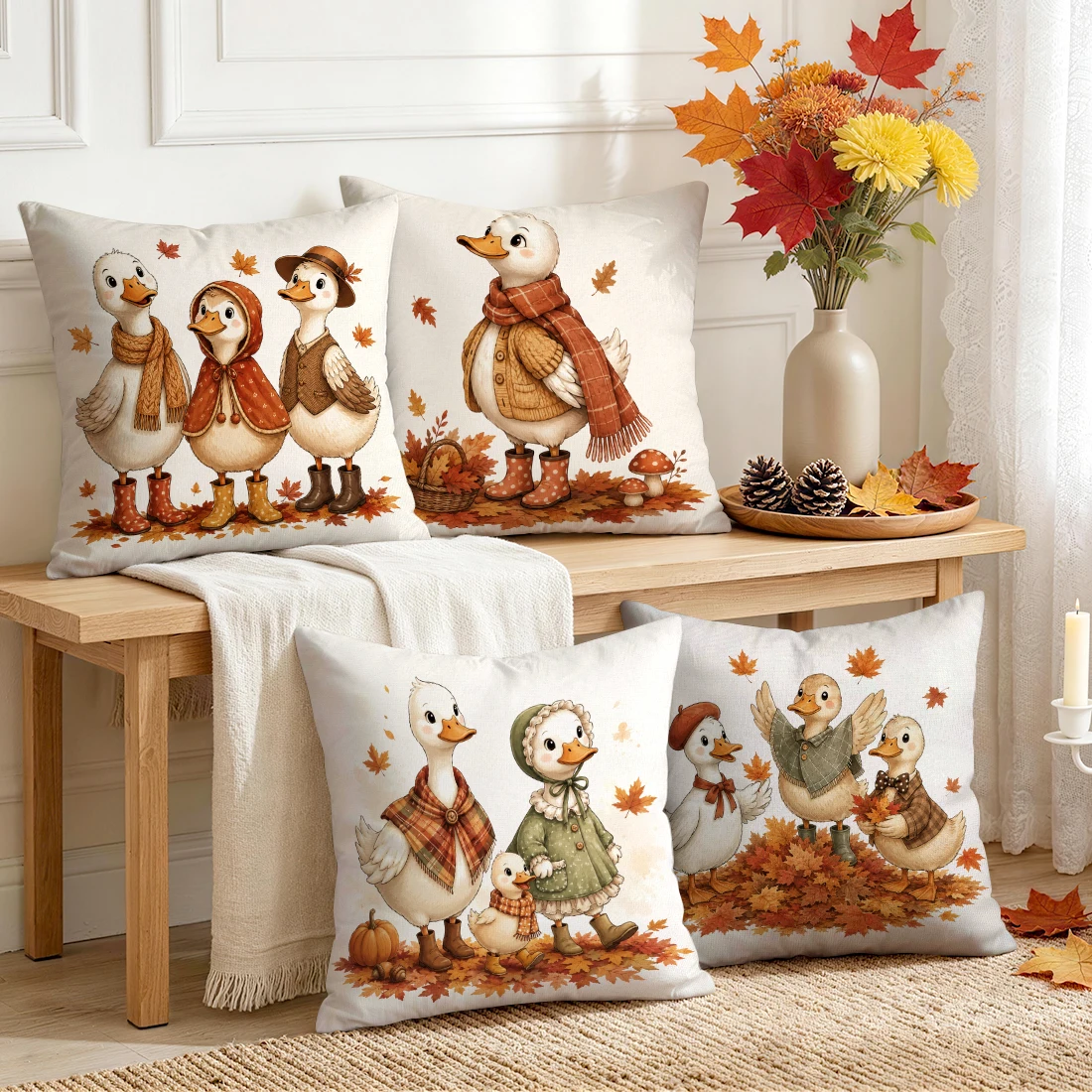 Autumn Duckling Costume Pillowcase Printed Polyester 40/45/50cm Throw Pillowcover Decorative Sofa Cushion Pillowslip Home Decor