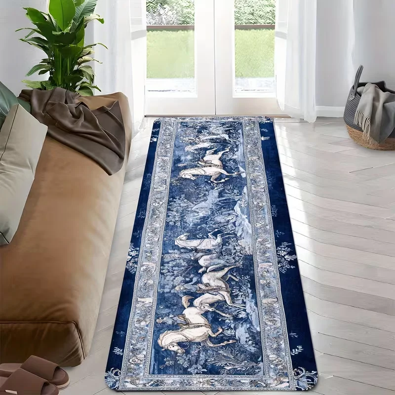 Blue and White Porcelain Carpet Galloping Horse Corridor Running Carpet Non Slip Running Carpet Floor Mat Carpet Decoration Gift