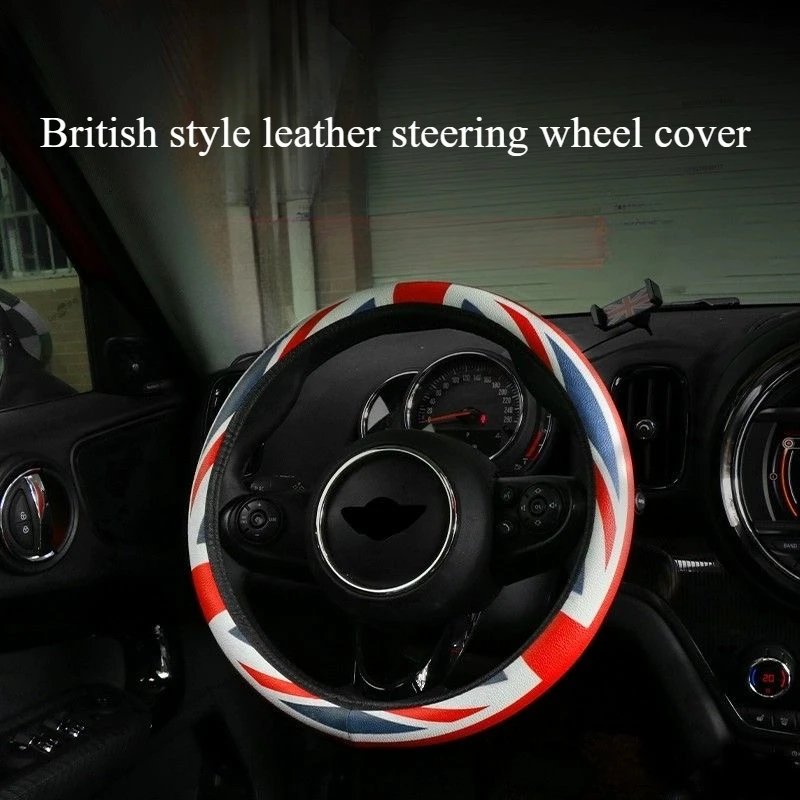 Leather British Style Union Flag Car Steering Wheel Cover Fashion Steering Wheel Protection Accessory for Vehicle