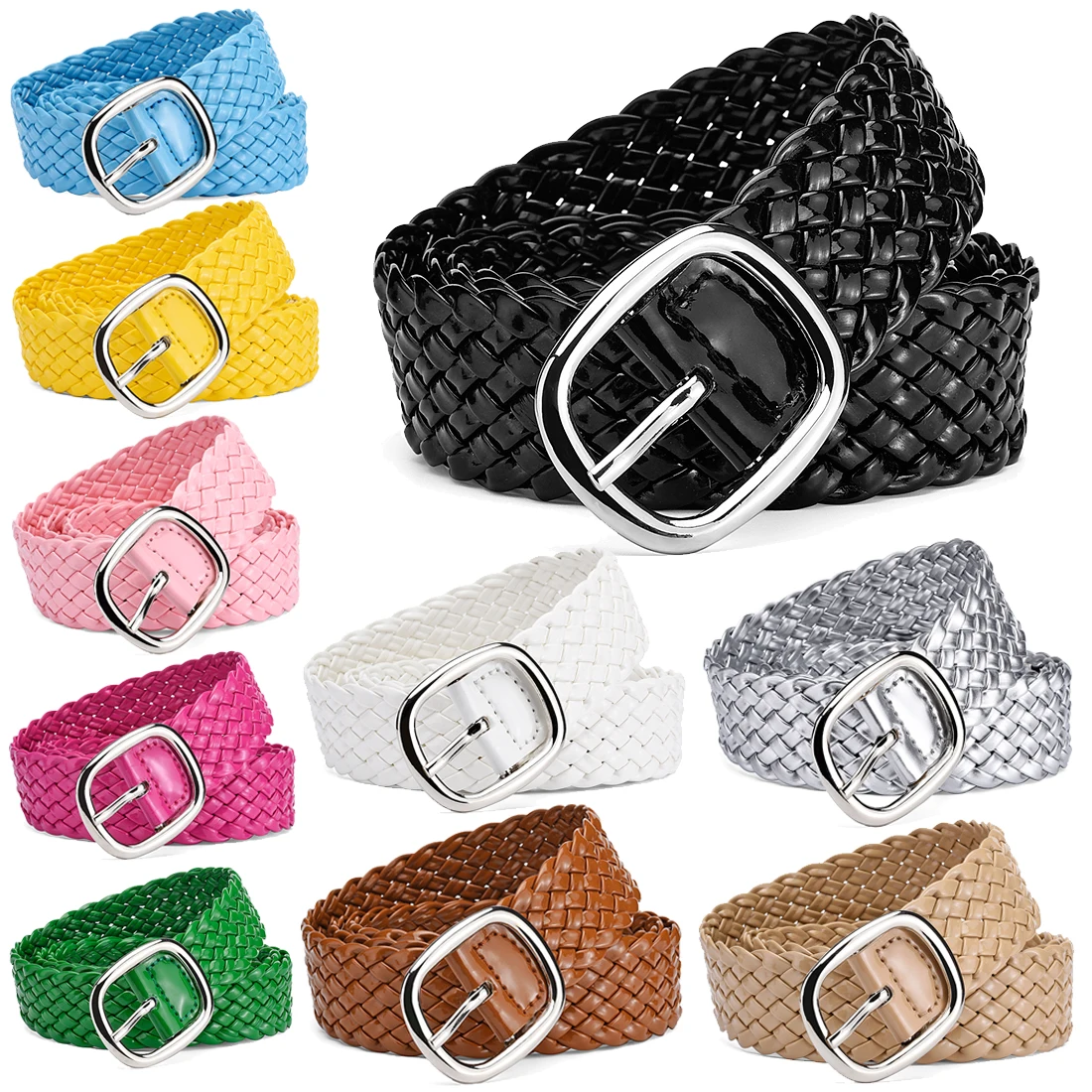 

Fashion Women Braided Bright Colors Belts Ladies Waist Ornament No Holes All Matching