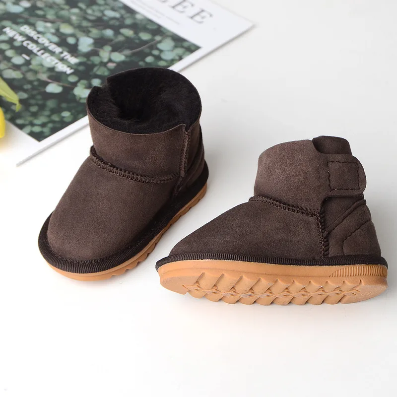 Children Wool Sheepskin Boots Girls Boy Winter Fur Shoes Kids Velvet Snow Boots Infant Baby Toddler Leather Furry Boots Footwear