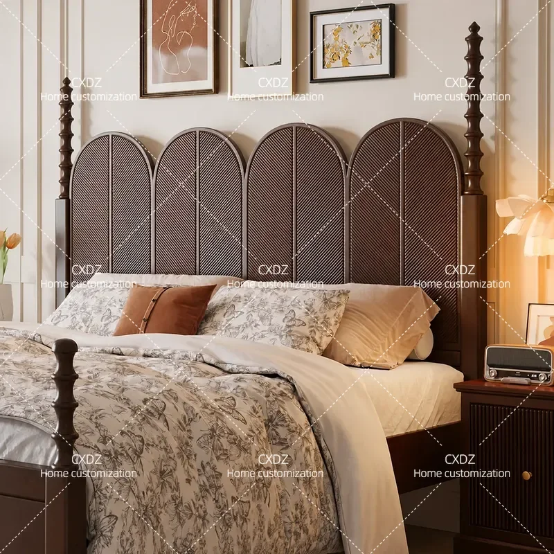 American Solid Wood Bed Modern Simple 1.8m Double Bed French Retro Small Apartment 1.5m Master Bedroom Storage Wedding Bed