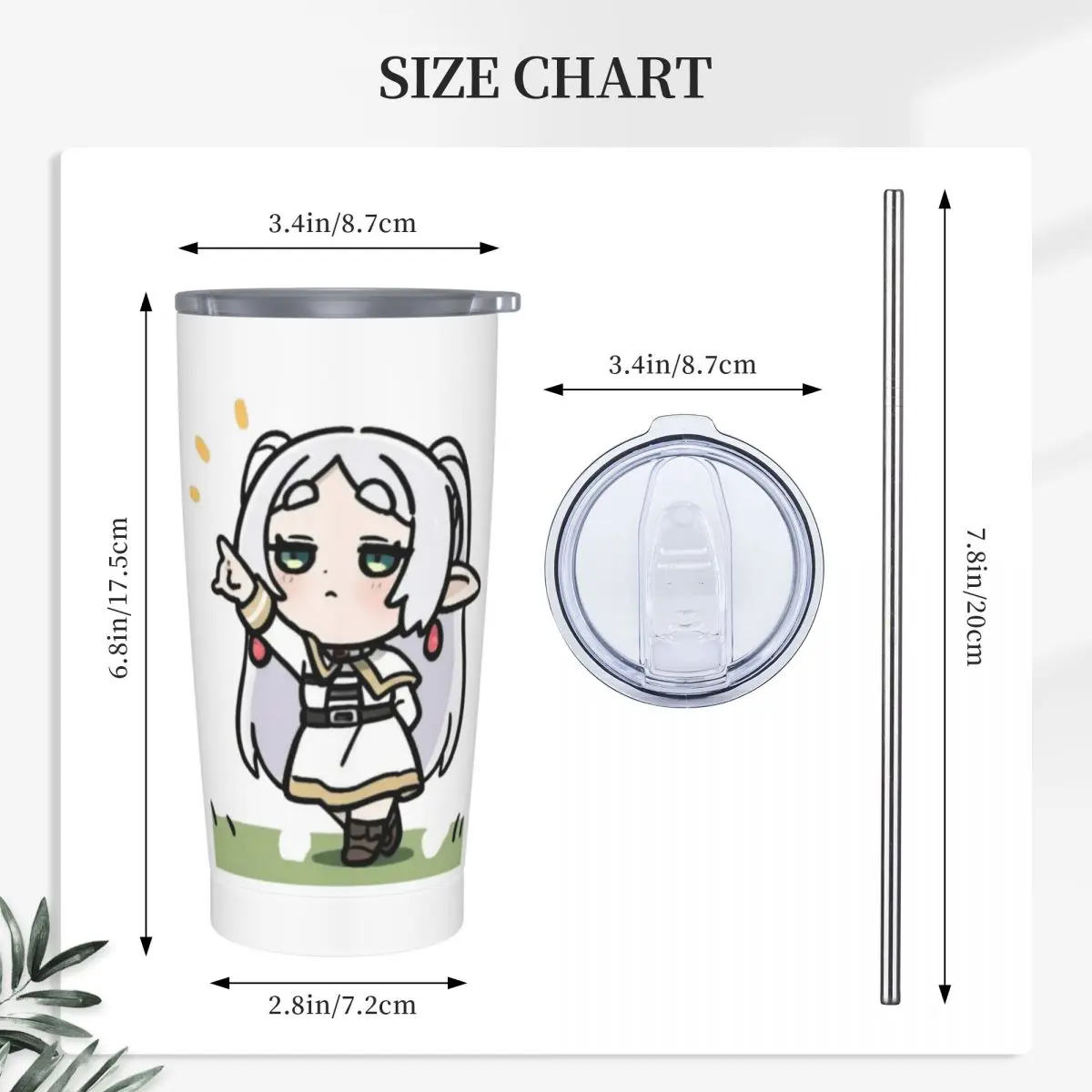 Frieren Chibi Frieren Beyond Journey's End Anime Stainless Steel Tumbler Vacuum Insulated Mug Thermal Cold Cups Straws With Lid