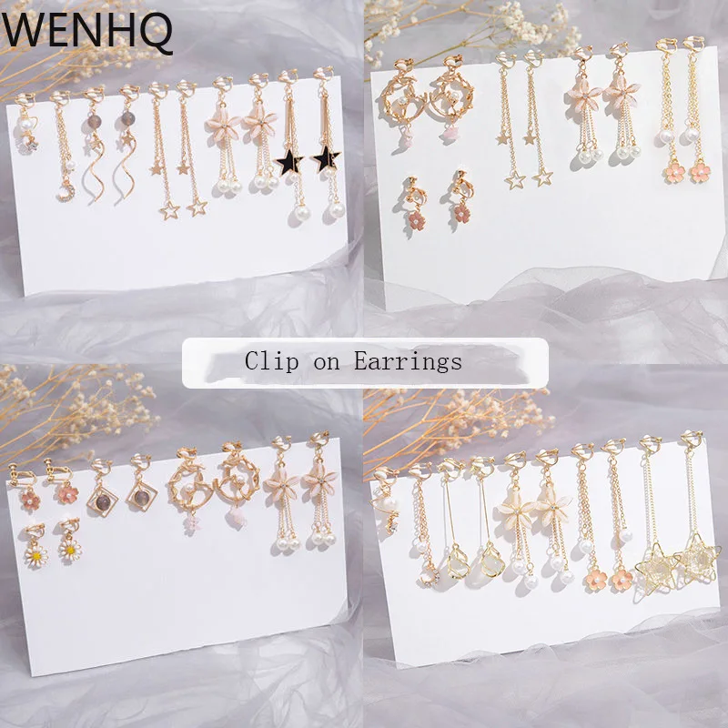 WENHQ 5Pairs/Set Fashion Charm Creative Pearl Clip on Earrings No Pierced Earrings Women's Ear Clip Cuff Earrings Jewelry Gift