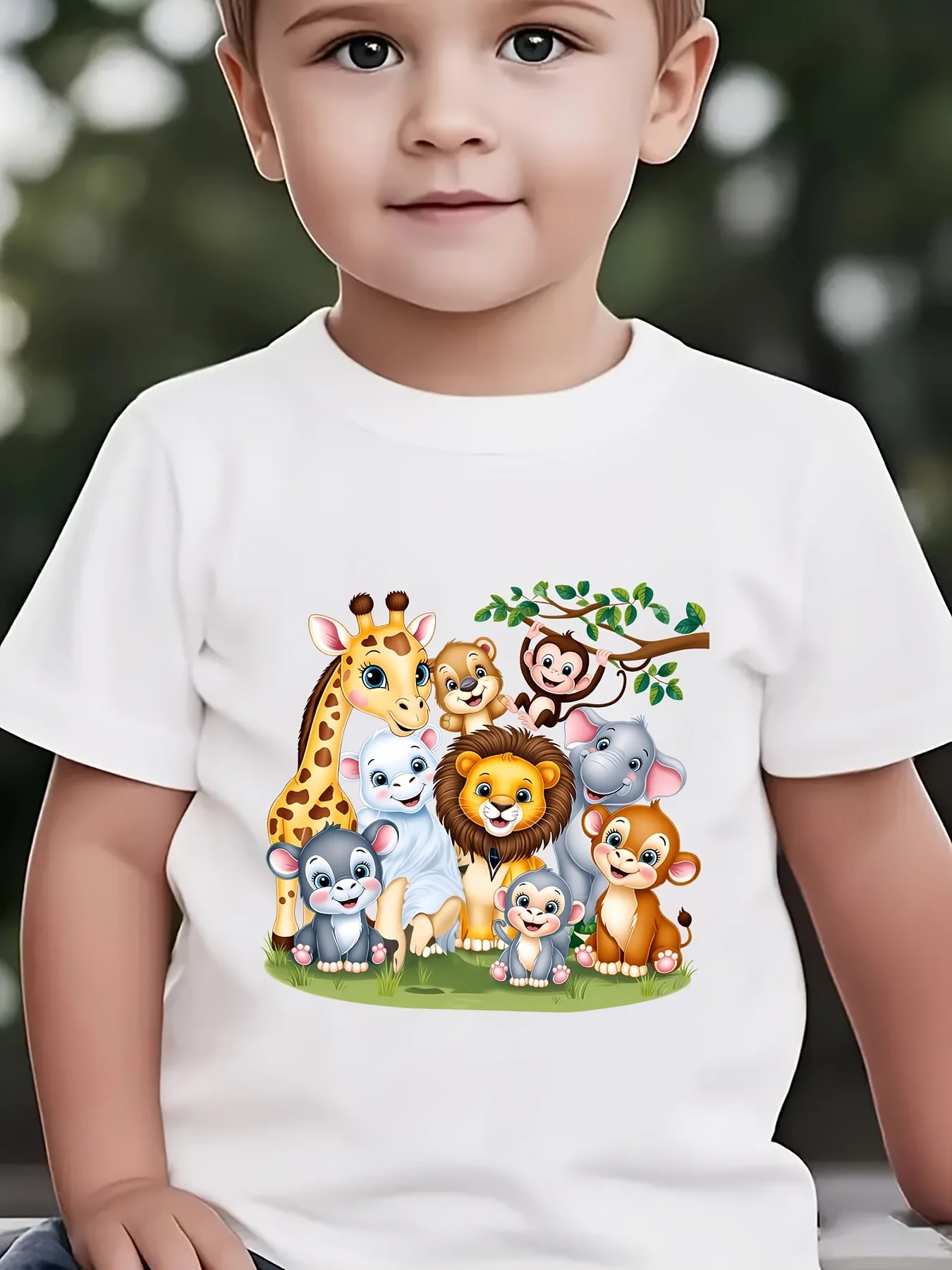 2026 New Cute Jungle Zoo Animal Group Print Family Matching Cotton Tees Short Sleeve Tops for Mom Dad Boys Girls Daily Wear