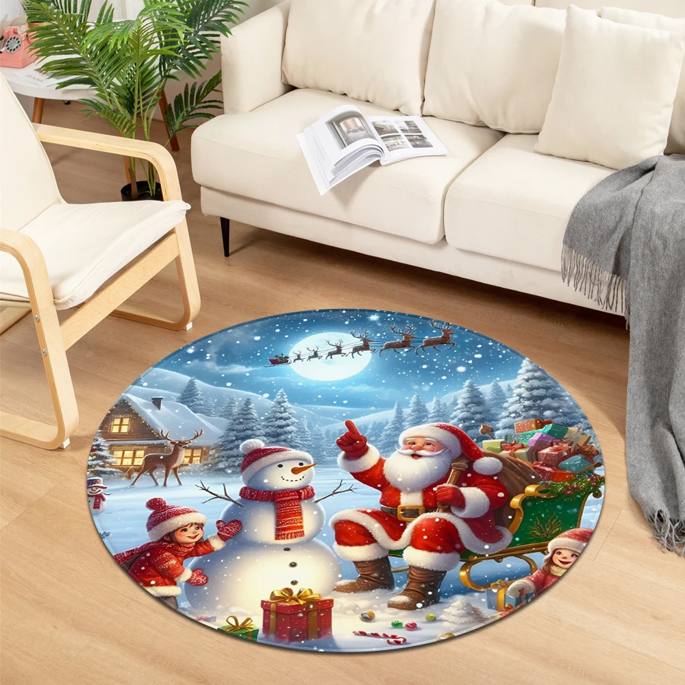 Christmas Round Bedroom Bedside Rug Home Entrance Living Room Chairs Sofa Floor Decoration Carpet House Hallway Balcony Foot Mat