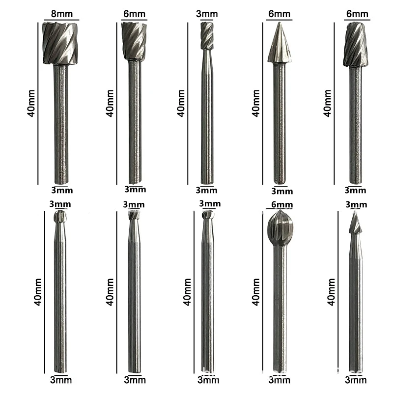Krachtige 10Pcs Houtbewerking Carving Cutter Gesneden Knifetools Carpenter Titanium Routing Hout Roterende Frezen Rotary File Cutter
