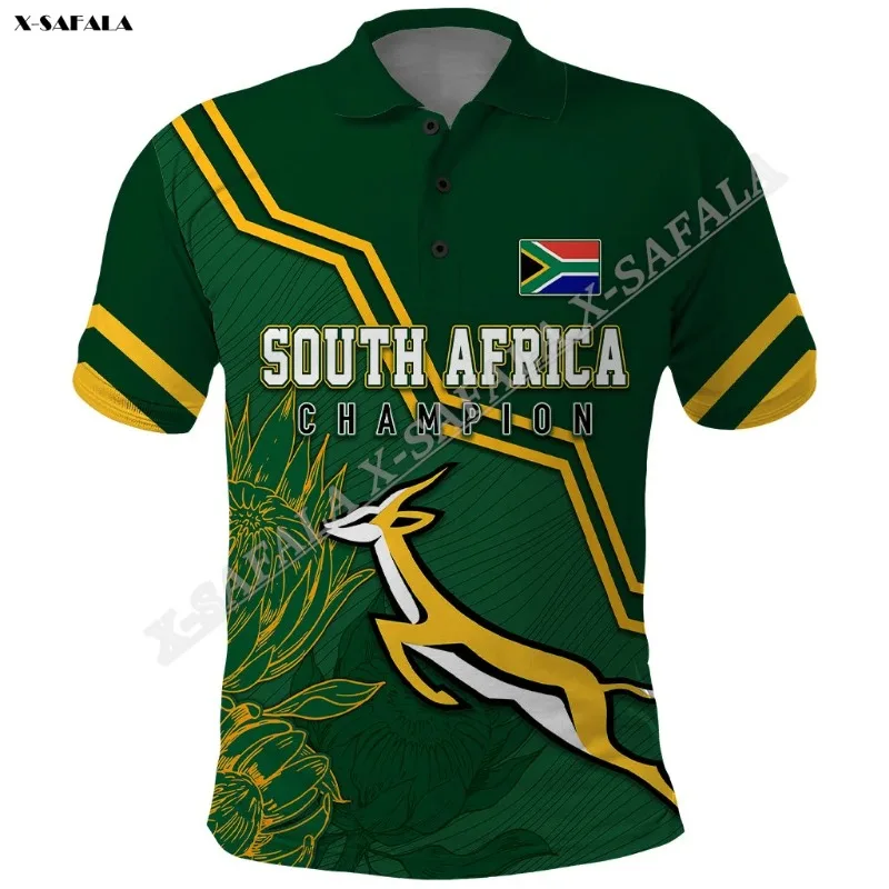 South Africa Rugby 2024Champions GO Bokke 3D Printed for Men Adult Polo Shirt Collar Short Sleeve Top Tee Breathable