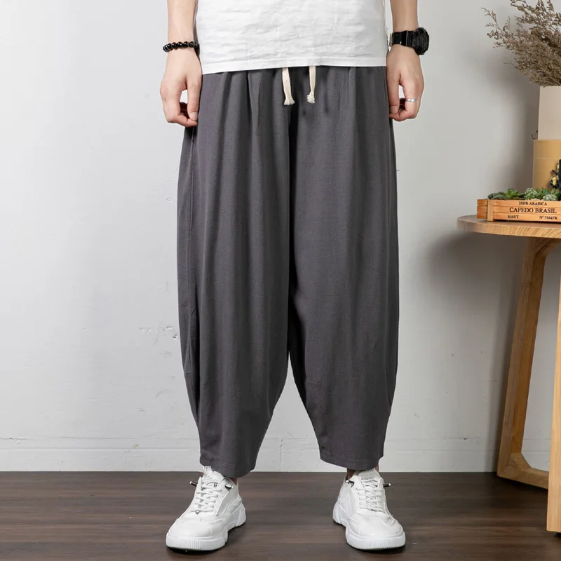 Summer Autumn pants men 5XL 6XL 7XL 8XL 9XL 190kg Waist 170cm Plus size Cotton linen large size loose trousers men 5 colors 56