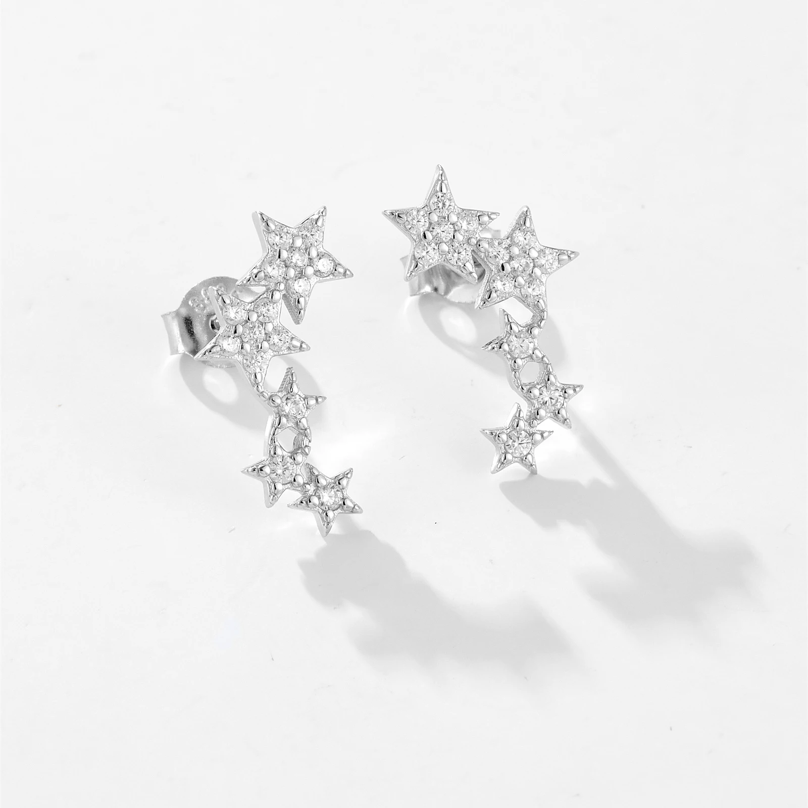 ANDYWEN 925 Sterling Silver Fine Star Long Stud Earring Clear Zircon CZ Fashion Fine Jewelry Line Star Crystal Jewelry