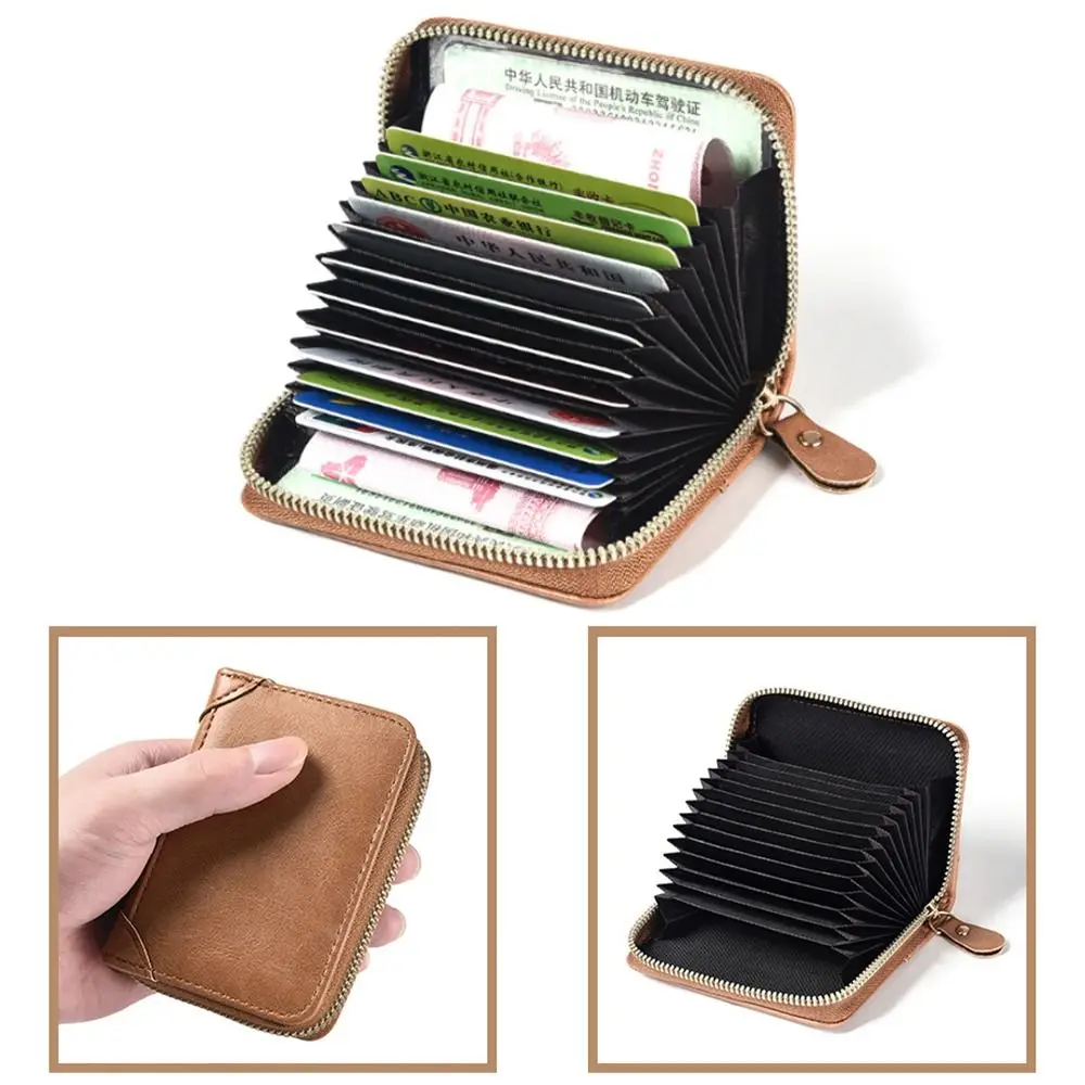 محفظة بسيطة لحمل البطاقات من الجلد الصناعي 14 فتحة للبطاقات حامل بطاقة FRID كم سعة كبيرة بلون سادة محفظة قصيرة للرجال للأولاد