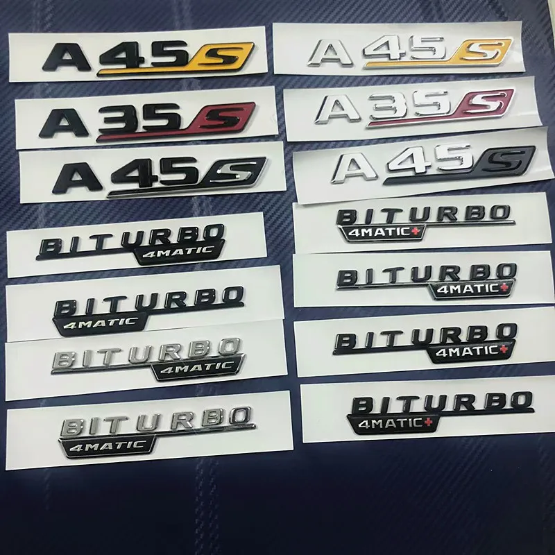 

3d ABS Chrome Black Logo A45S Emblem Letters BI Turbo 4matic Badge Car Sticker For A45S W176 W177 Accessories​