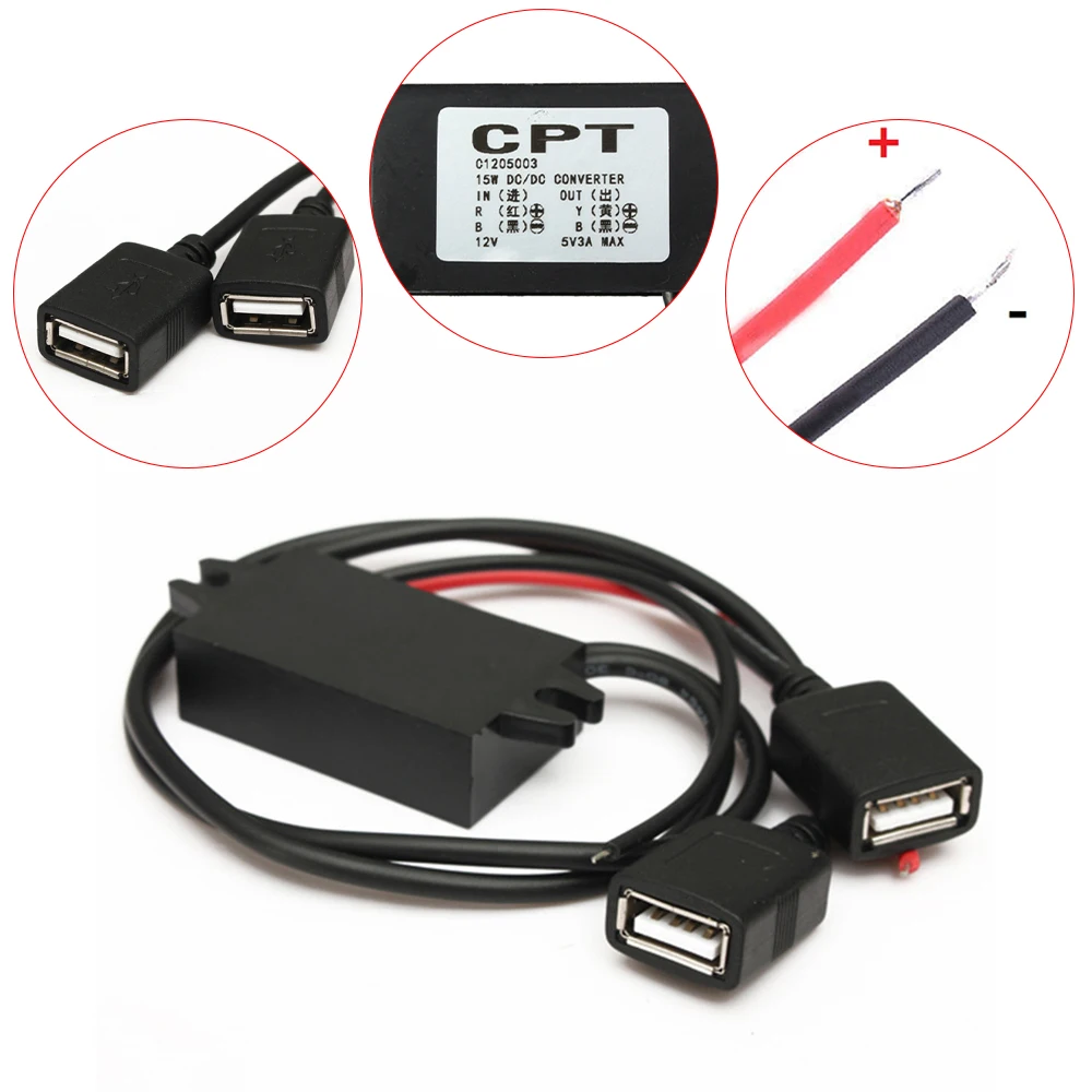 Step Down Buck Converter Power Supply Module 12V to 5V 3A 15W DC-DC for Car Male Female USB Adapter Mini USB Micro USB Adapter
