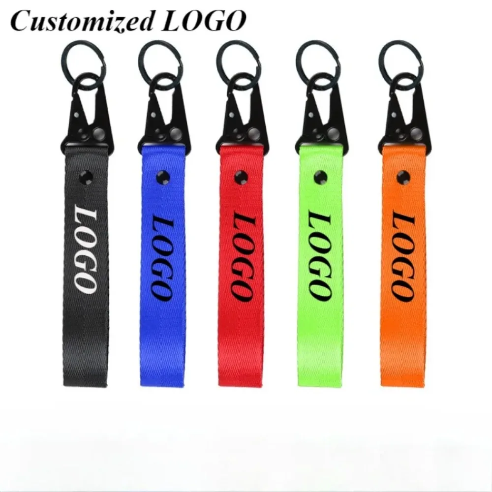 Solid Color Ribbon Keychain Lanyard Waist Wallet Keyrings Business Gift Key Chain Men Women Car Bag Key Strap Custom Logo Name