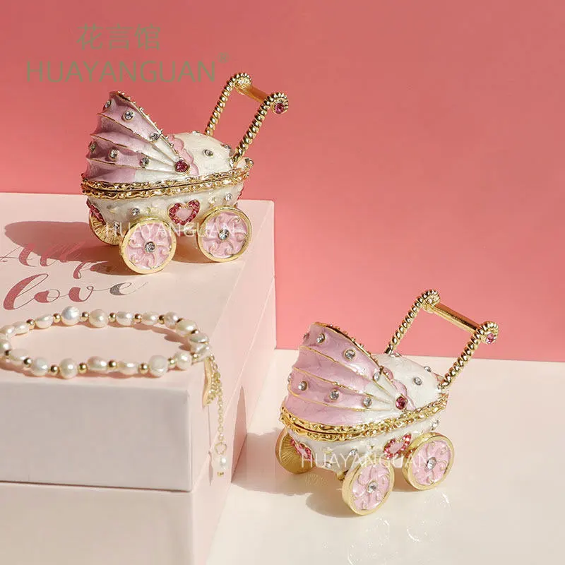 Baby Stroller Earring Jewelry Box Metal Alloy Desktop Storage Case Tooth Box Gift