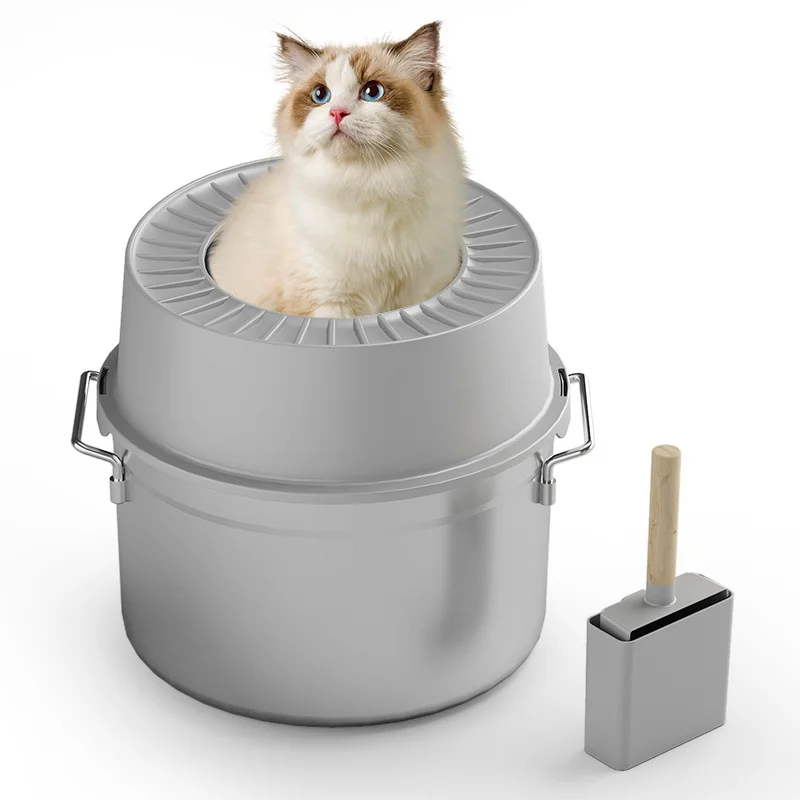 

Detachable Stainless Steel Cat Litter Box Leak-Proof Spillproof round Design with Easy Clean Feature Inner Space 20L