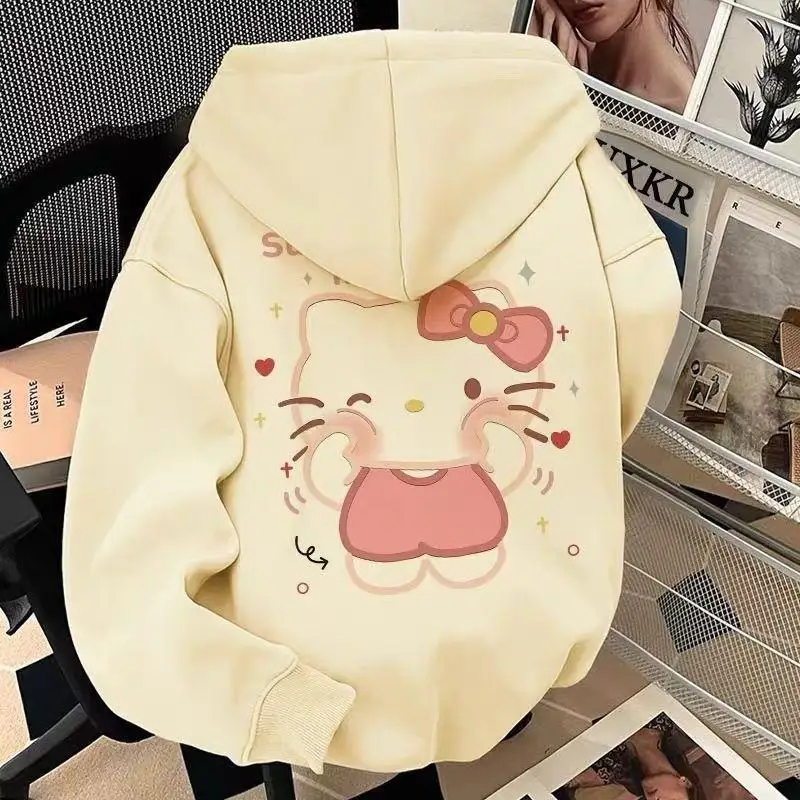 

Sanrio Hello Kitty Girl Tops Spring Autumn Student Children Casual Long Sleeves Hoodie Kawaii Anime Fashion New Style Clothing