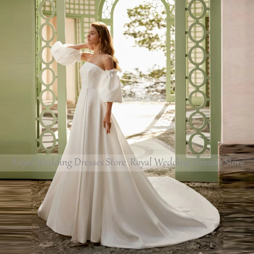 Elegant Long Charmeuse Ruched Button Hall Wedding Dress A-line Strapless Bespoke Occasion Gown Gowns for Women 2024 Bride