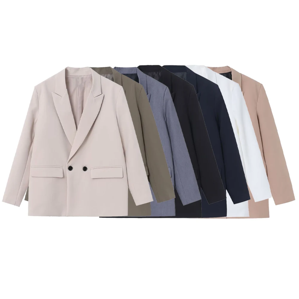 

Осенний новый товар, женский повседневный свободный двубортный пиджак с лацканами и универсальным топом с длинными рукавами