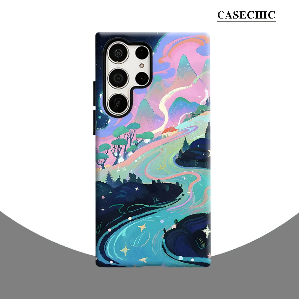Starry Mountain Stream Phone Case for Samsung Galaxy S26 S25 Ultra S24 S23 Ultra Plus Shockproof Double layer tough Back Cover