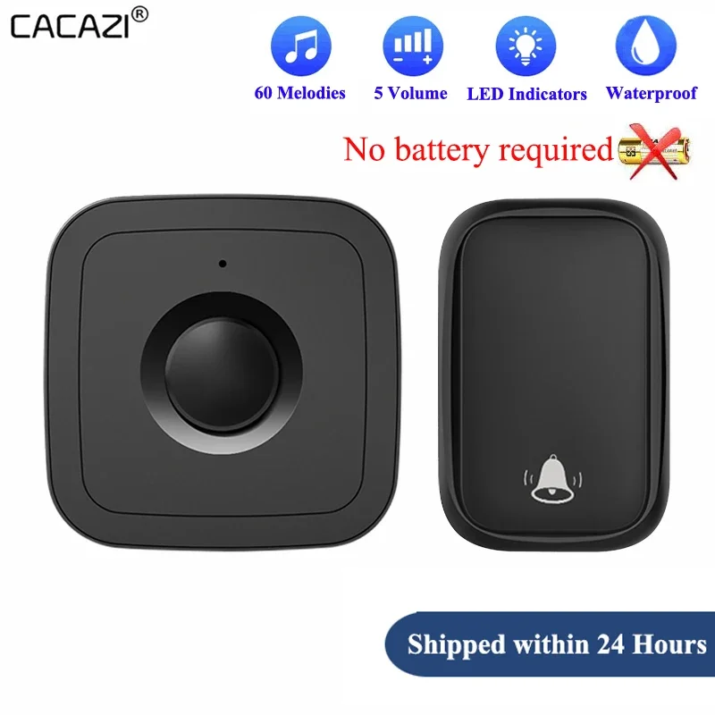 CACAZI Newest Home Wireless Doorbell 60 Songs 0~110DB 150M Waterproof Remote Smart Calling Bell with US EU UK AU Plug (Black)