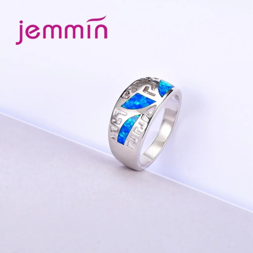 Classic Vintage 925 Sterling Silver Jewelry Hollow Ring Blue Fire Opal Ring for Women Wedding Engagement Jewelry Parts