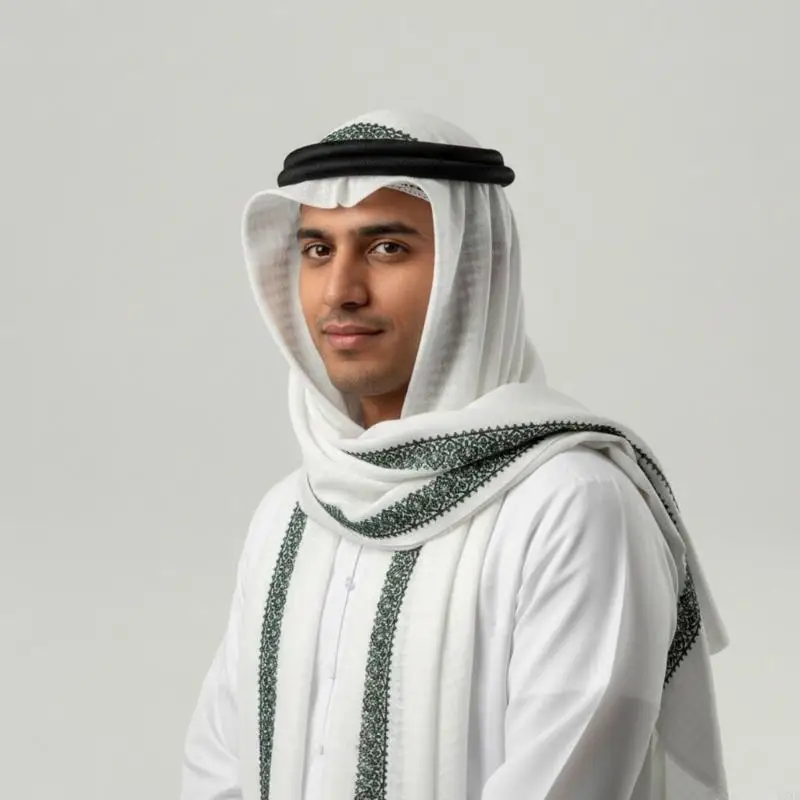Y3NE Breathable Arab Shemagh Scarf Traditional Jacquard Pattern Keffiyeh Headscarf for Men Hijab Headwrap for Everyday Wear