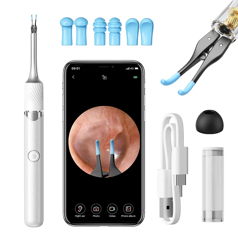 Factory earwax cleaning tool 3In1 visual earplug forceps 12MP 1080P temperature controlled otoscope