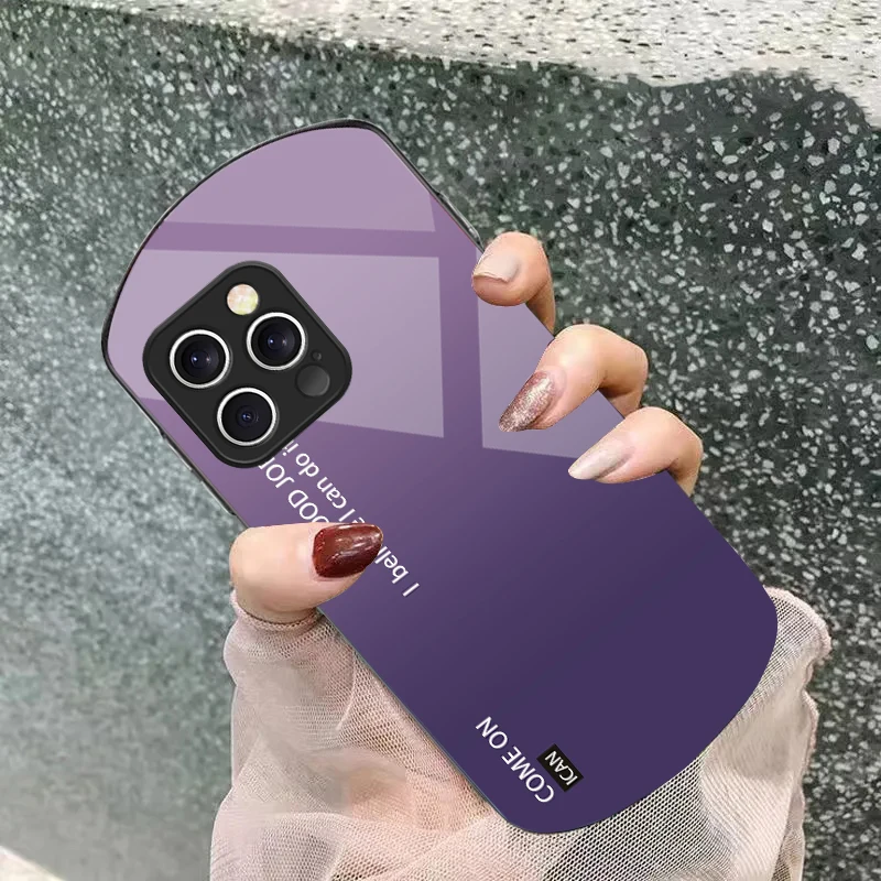 Gradient solid color For iPhone 16 15 14 13 Plus 12 mini 11 Pro Max XR Xs X 7 8 6 6S 2022 Elliptical Tempered Glass Phone Case
