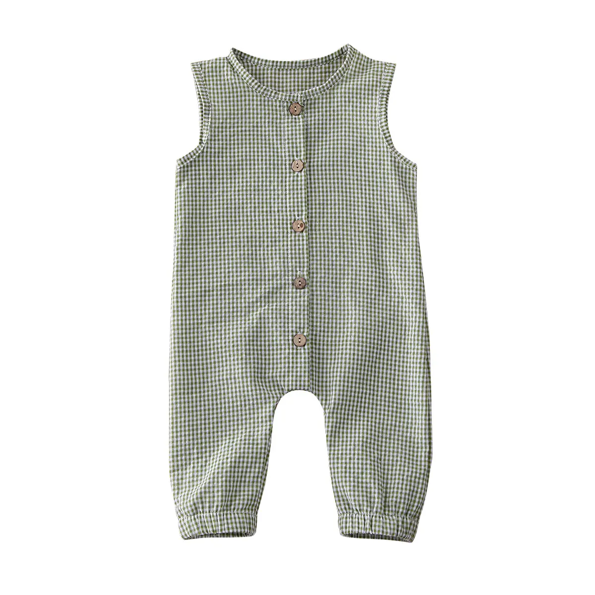 Summer Newborn Infant Baby Boys Girls Plaid Rompers Jumpsuits Playsuits Cotton Muslin Sleeveless Toddler Baby Clothing