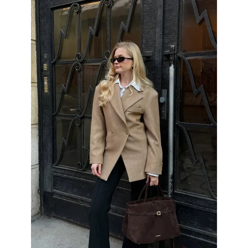 

Elegant Waist Cinching Suit Jacket Women Chic Lapel Long-sleeved Single Button Short Coats 2026 Lady Spring Commute Office Coat