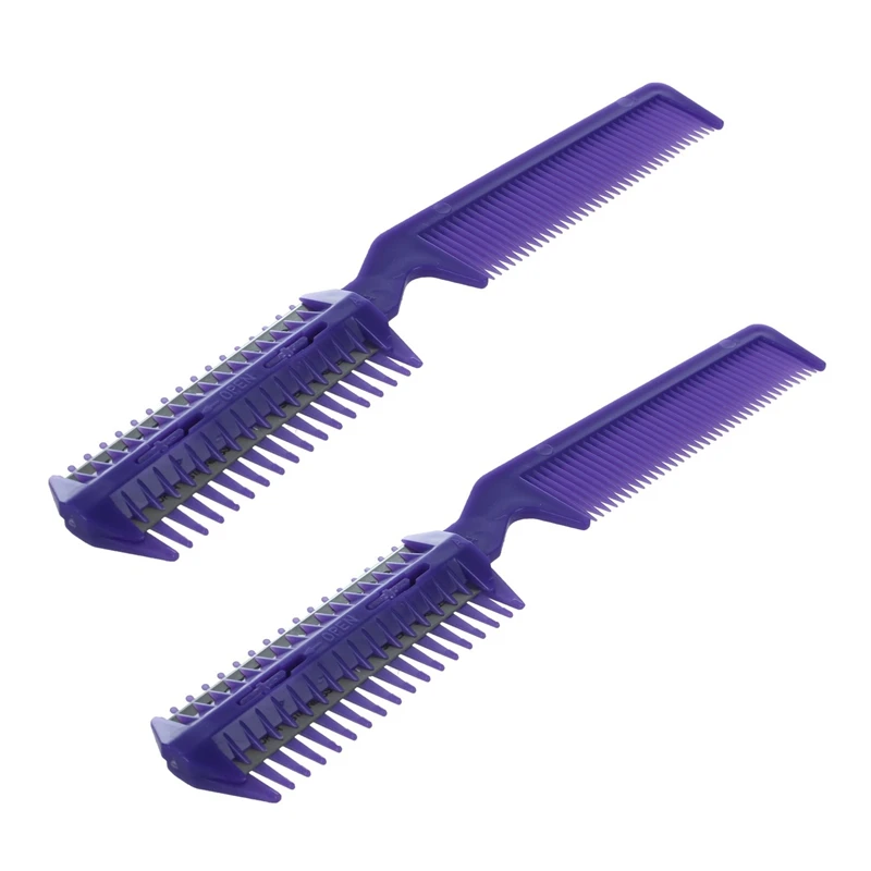 2X Metal Blade Razor Plastic Hair Comb Cutter Trimmer Purple