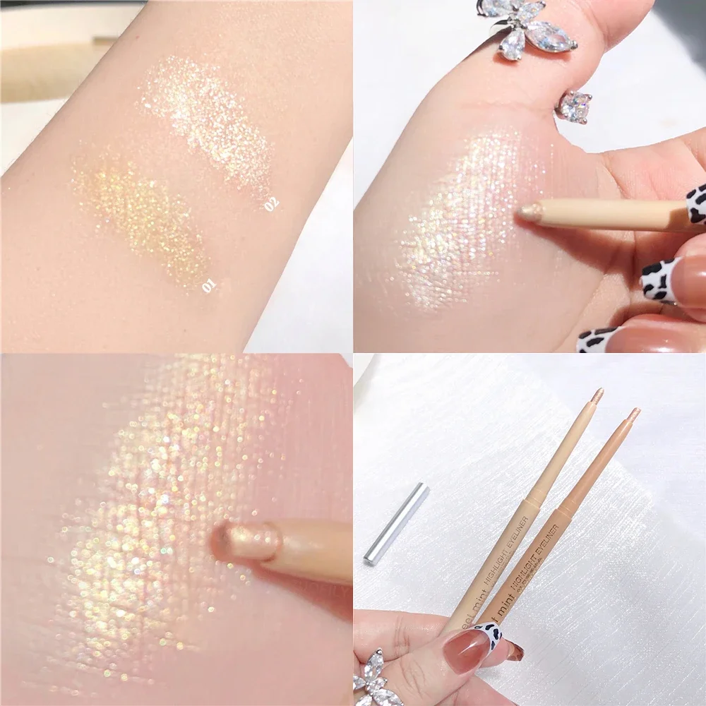 Deitado seda bicho lápis galáxia glitter sombra caneta de longa duração à prova dwaterproof água brilhante delineador contorno caneta vara maquiagem