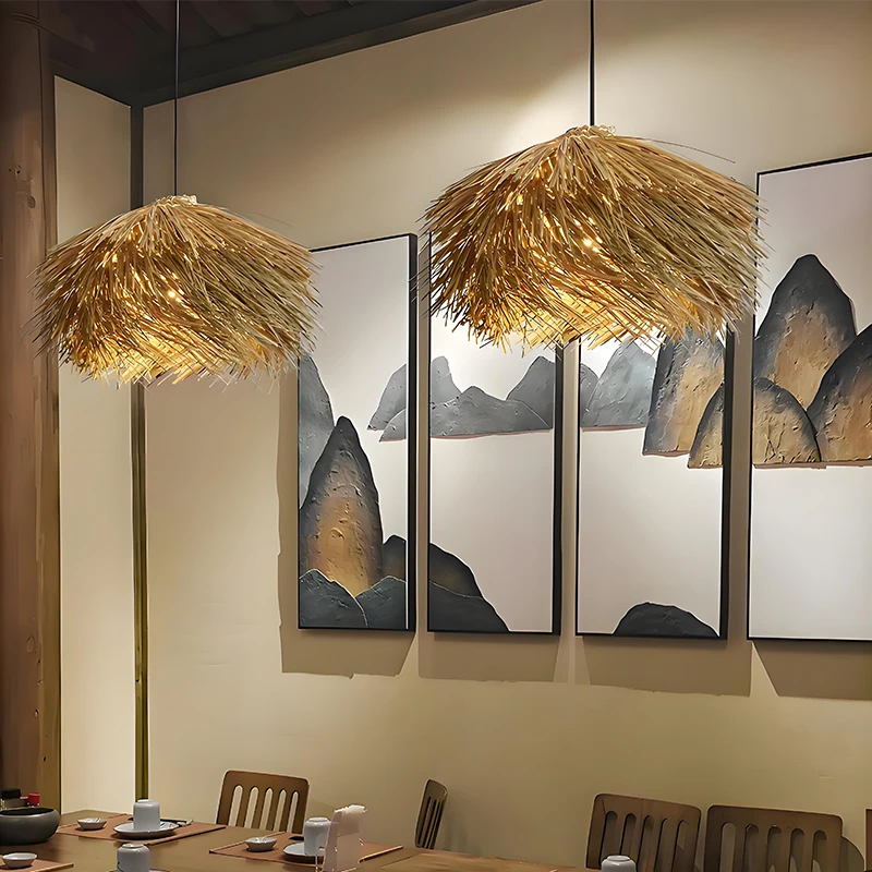 Shop Bar Grass Hanging Lamp for Ceiling Japan Living Room Pendant Lights Wabi-sabi Chandelier Loft Room Decor Lustre LED