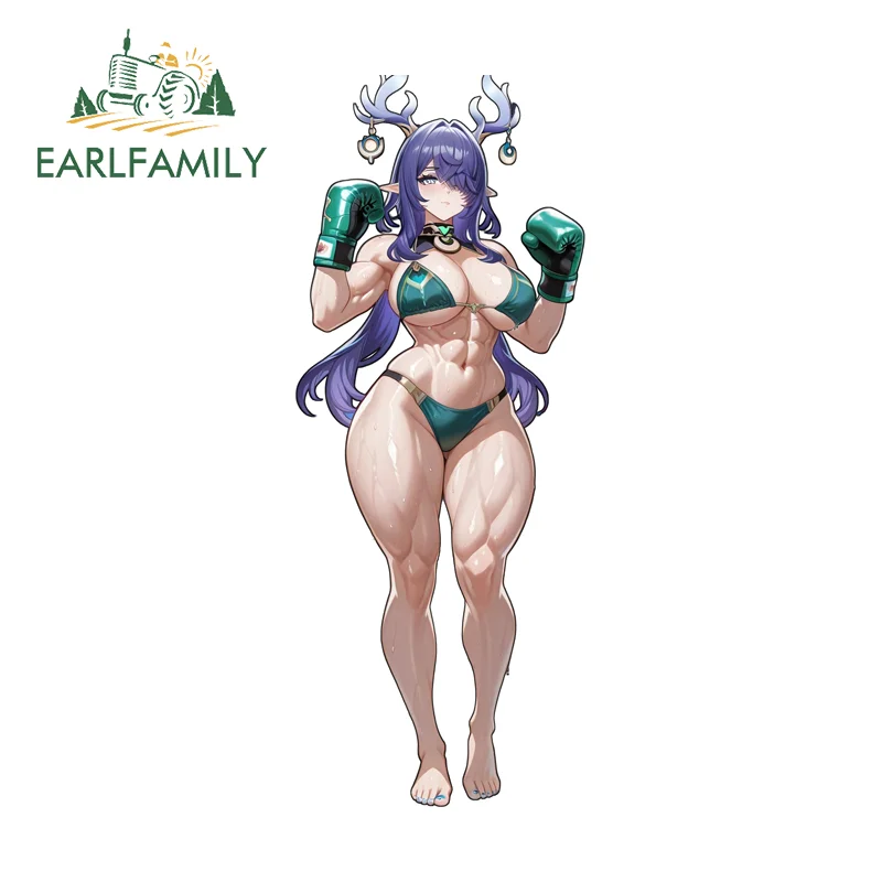 EARLFAMILY Boxing Girl Fine Stickers Cool Graffiti Design Campervan Rear Windshield Decal Power Tumbler Storage Flask Host