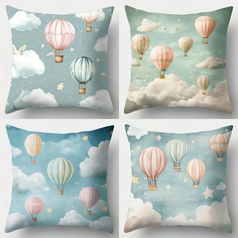 Hot Air Balloons In Clouds Starry Pillow Covers Pattern Cushion Cover Suitable For Sofa Bedroom Car Pillow Cover