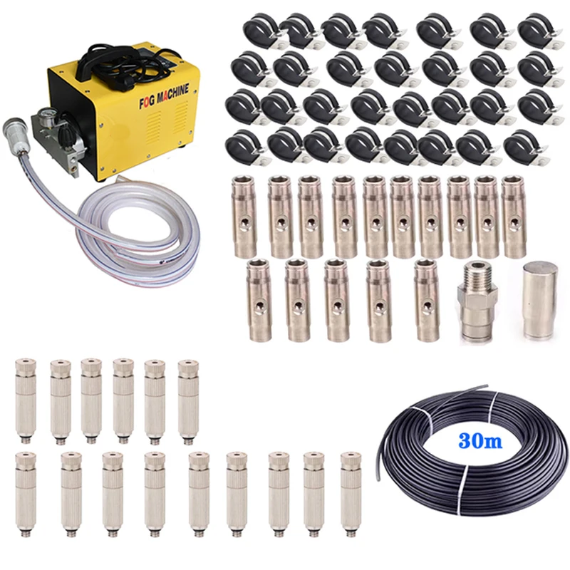 1L High Pressure Mist Pump Fog Machine Spray Kit With 30M Tubes +3/8'' Quick Connection+ 15Pcs Threaded Nozzles For Cooling