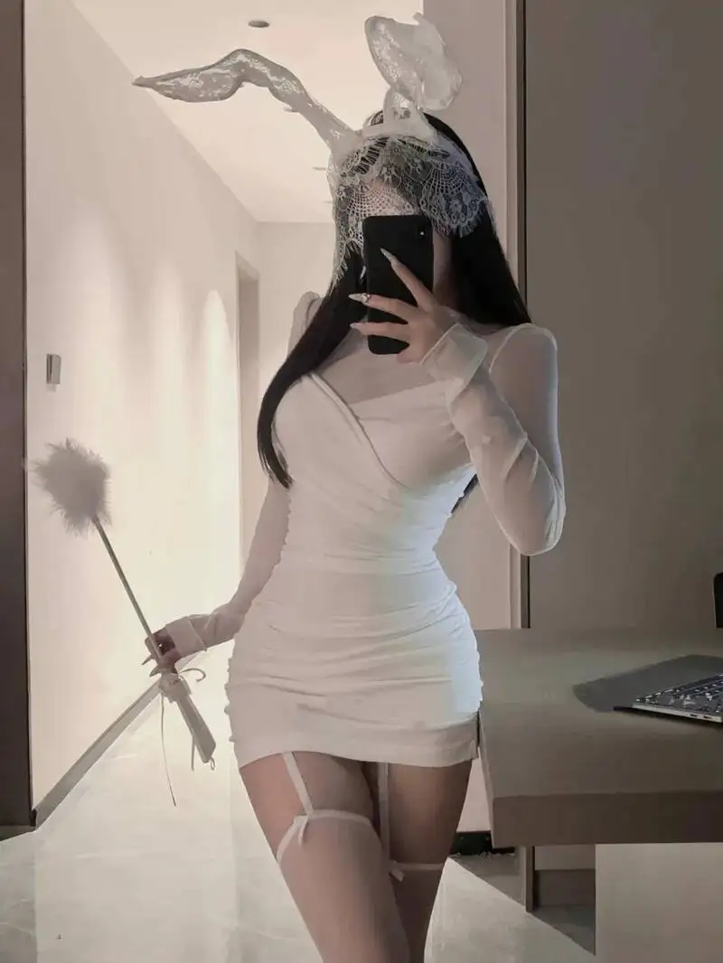 セクシーな純粋な欲望バトルローブメッシュ痩身秘書衣装ドレスエレガントなセクシーなパジャマメッシュレースミニドレス甘い薄手のGUR4