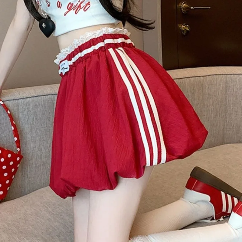 

Sexy Hottie Lace Patchwork Striped Skirt Women Summer Simplicity Casual High Waist A-line Skirt Trend Appear Thin Short Skirt