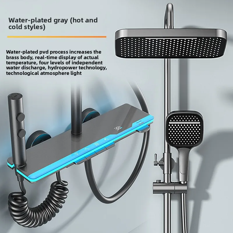 Smart Digital Display Thermostatic Shower Set Ambient Lighting All Brass Bathroom Large Storage Home Bathroom Collection