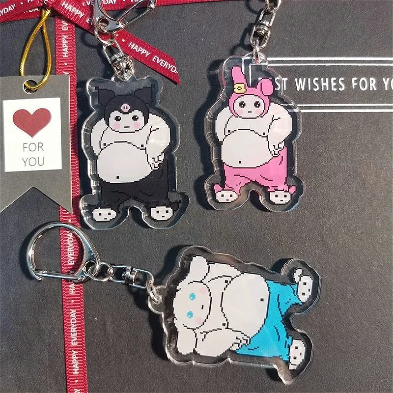 

New Funny Chubby Hellos Kittys Keychain Kuromis Cinnamorolls Acrylic Bag Pendant Creative Toy Gift for Kids and Students