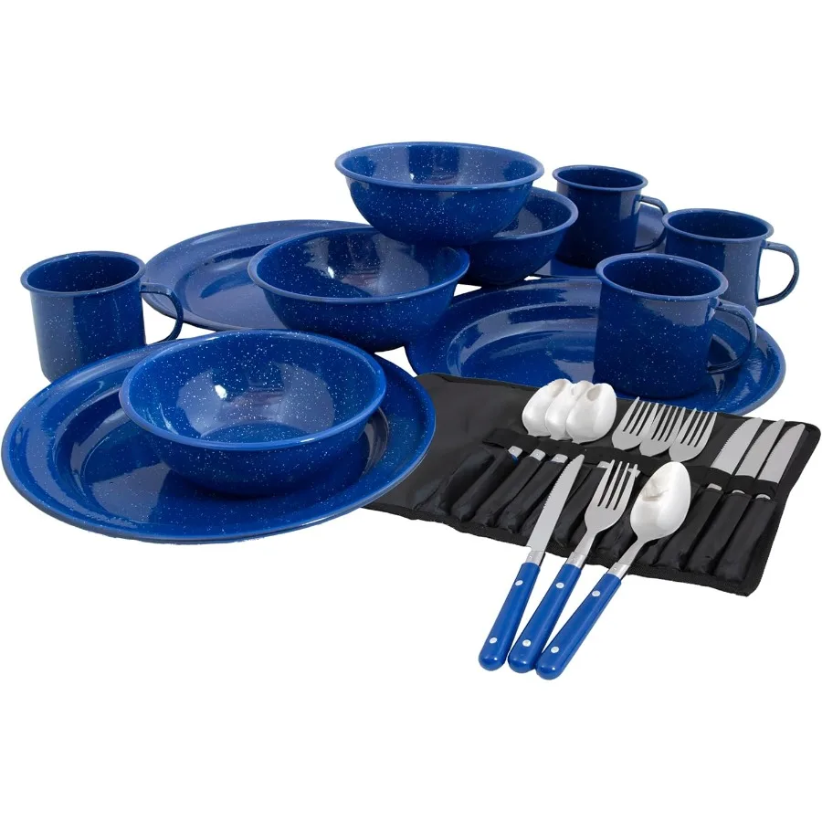 

4-Person Enamelware Dining Set for Camping and Backpacking - Durable Lightweight and Portable Outdoor Dining Gear Essentials Id