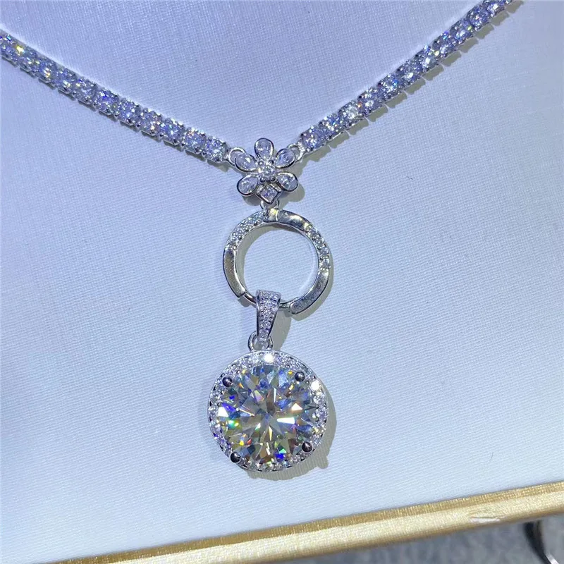 Collectible Moissanite PT950 Platinum 5 Carat Necklace Pendant Fashion for Women, high brilliance jewelry for collection lovers