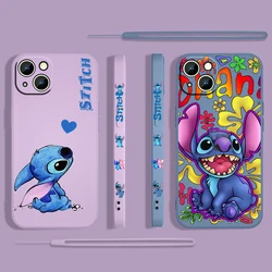 Baby Stitch Cartoon For Apple iPhone 15 14 13 12 Mini 11 Pro XS MAX XR X 8 7 6S Plus Liquid Left Rope Phone Case Funda Capa